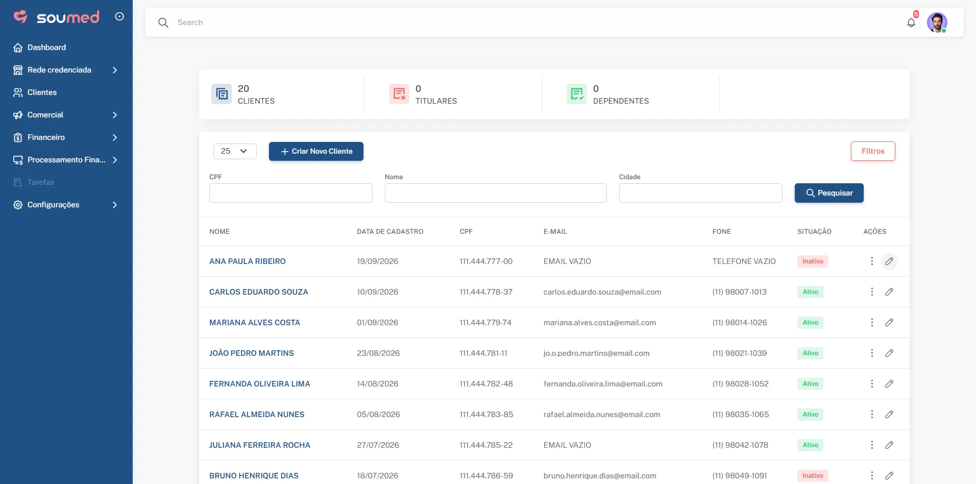 Soumed clients screen