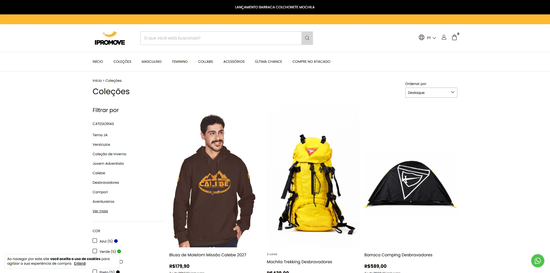 Página de coleções da loja Ipromove