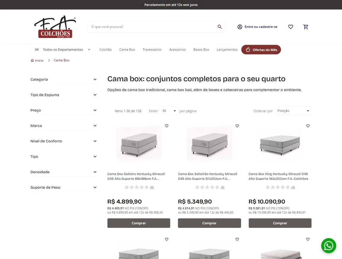 F.A Colchões shipping module screen