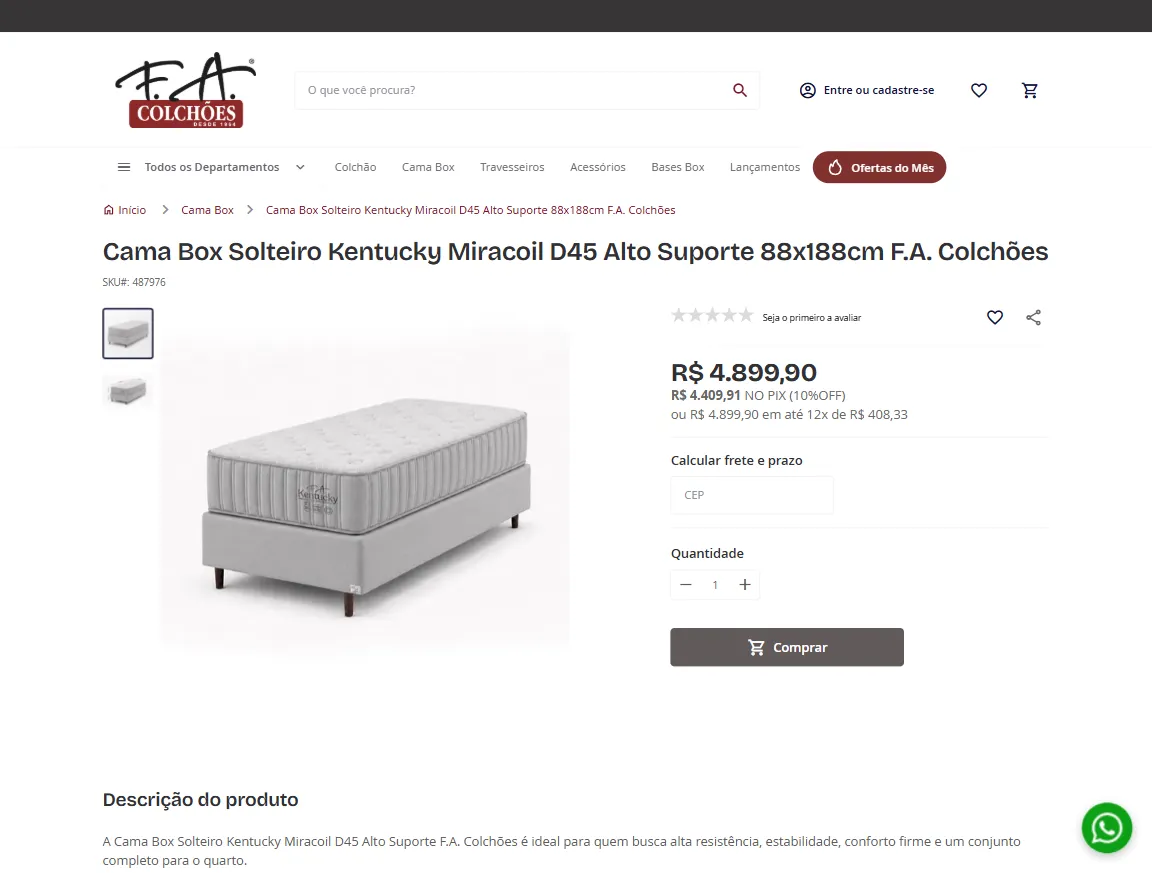 F.A Colchões shipping module screen