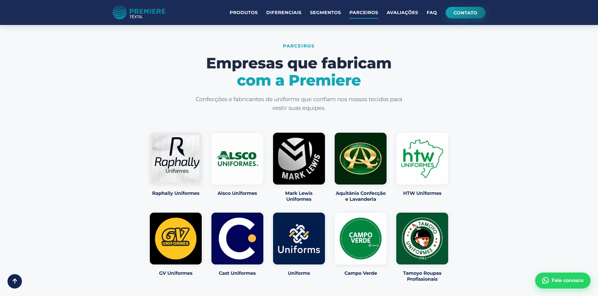 Seção de parceiros da landing da Premiere Têxtil